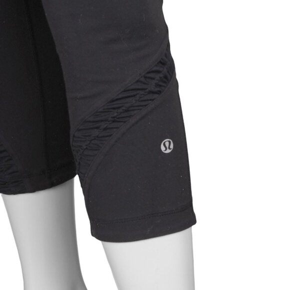 Lululemon Black Mid-rise Crop Leggings Ruched Calf Capris Luon Stretch Yoga - Picture 5 of 14